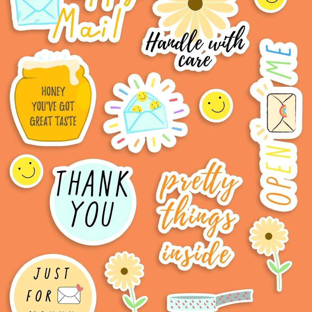 150 Happy Mailer Stickers GLOSSY